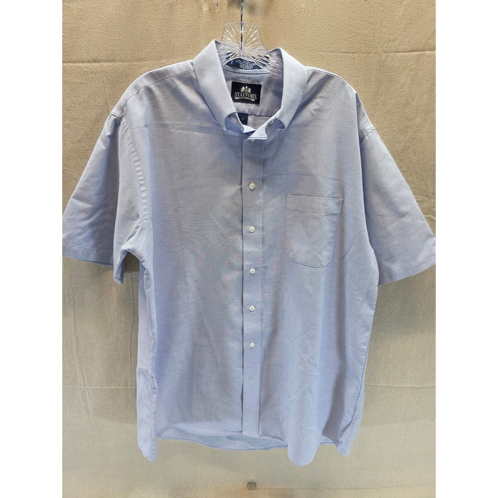 Stafford Mens Light Blue Wrinkle Free Oxford Short Sleeve Button Down Shirt 17
